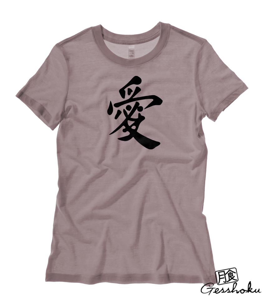 Japanese Kanji Love Ladies T-shirt - Pebble Brown