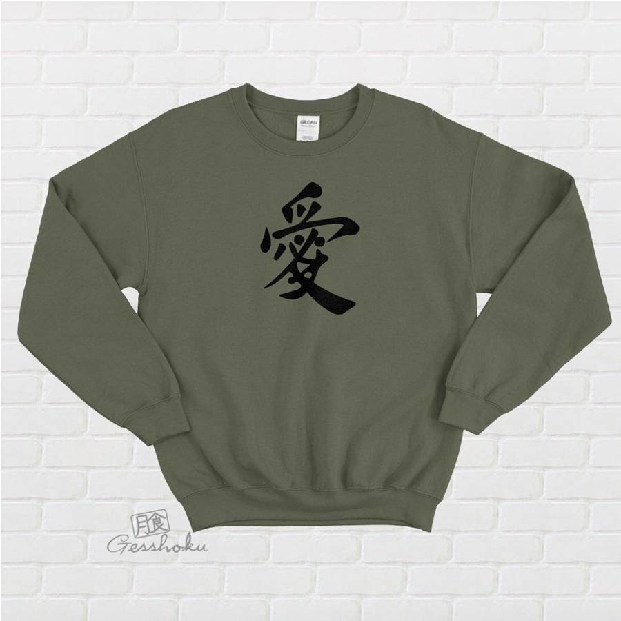 Love Kanji Crewneck Sweatshirt - Olive Green