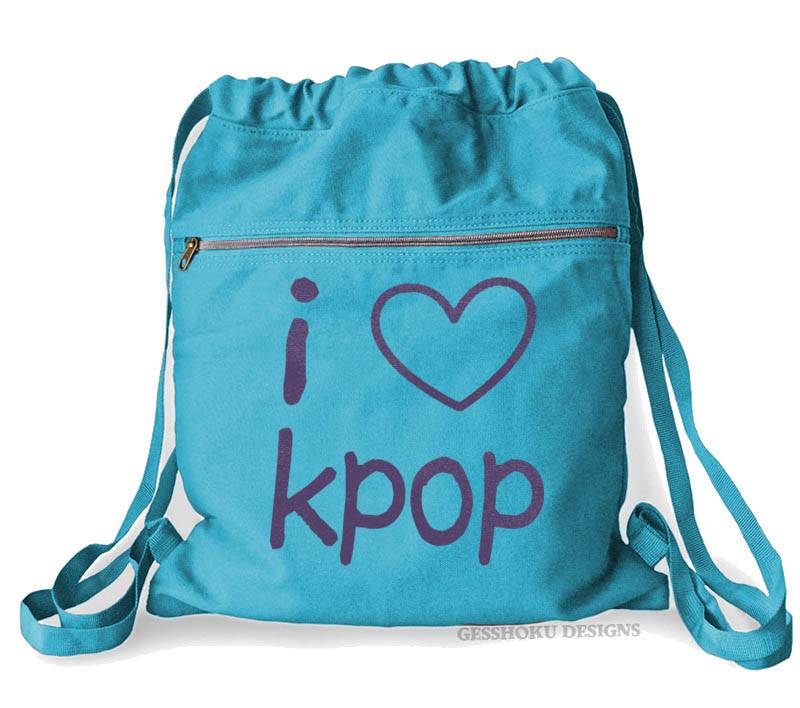 I Love KPOP Cinch Backpack - Aqua Blue