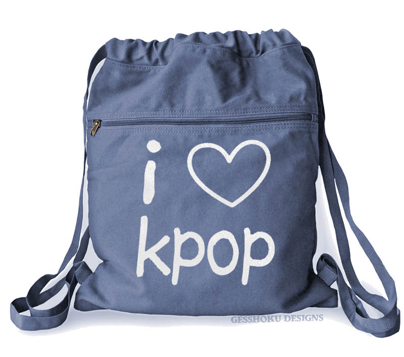 I Love KPOP Cinch Backpack - Denim Blue