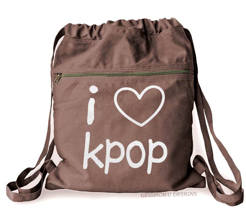 I Love KPOP Cinch Backpack - Brown