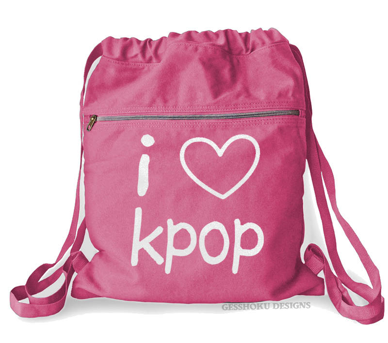 I Love KPOP Cinch Backpack - Raspberry
