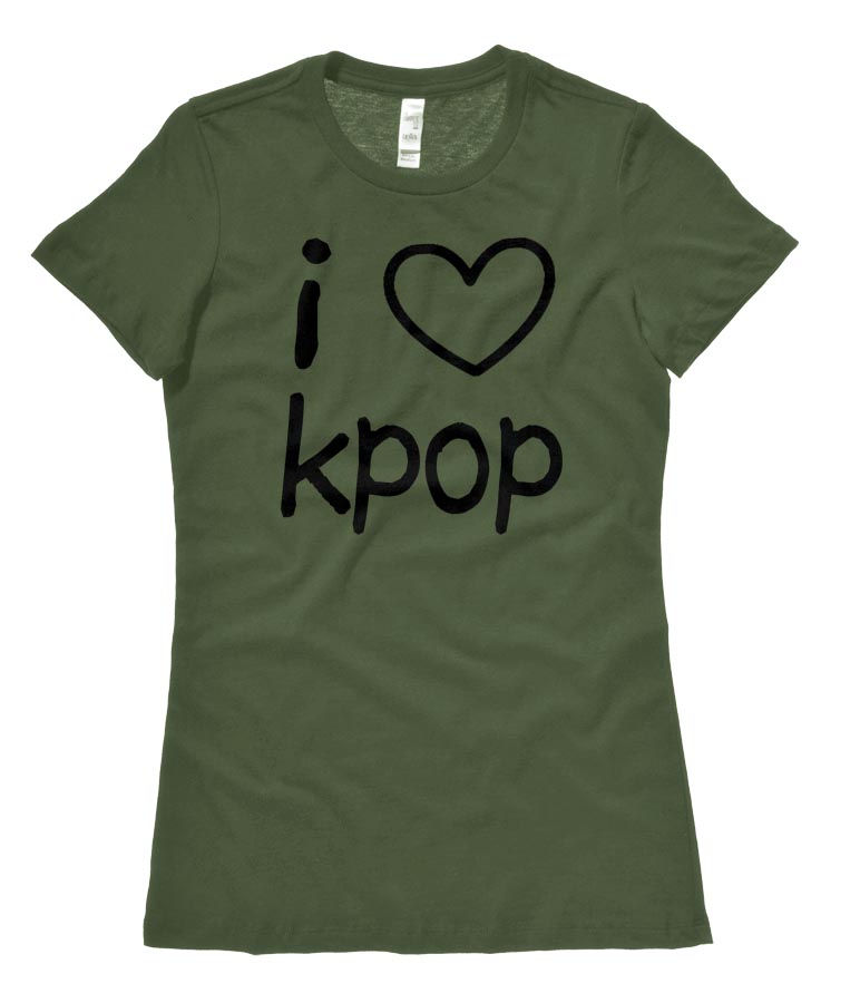 I Love Kpop Ladies T-shirt - Olive Green