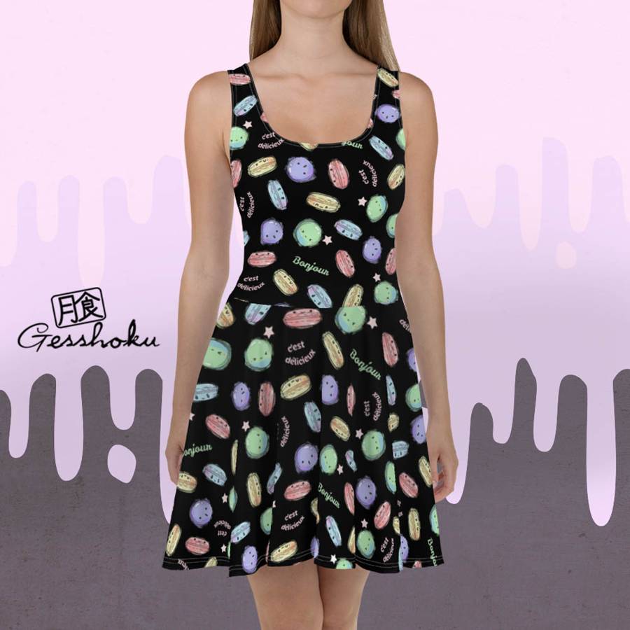 Delicious Macarons Skater Dress - Black