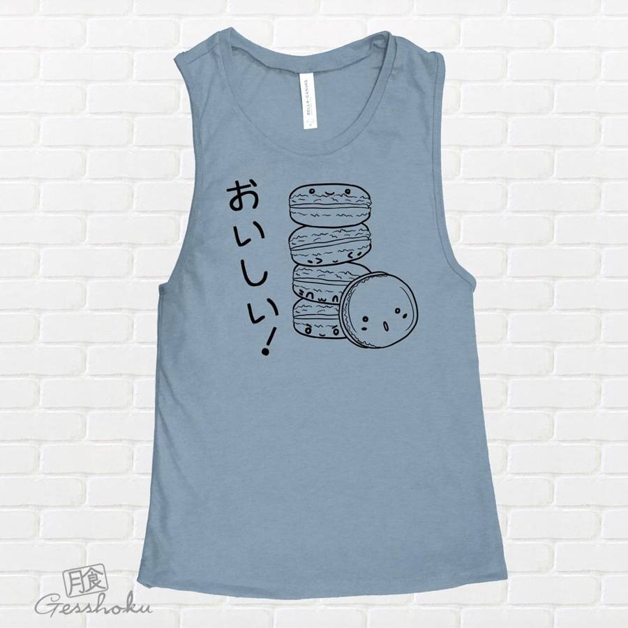 Delicious Macarons Sleeveless Top - Denim Blue