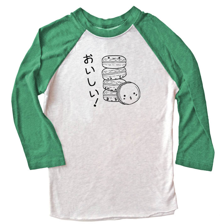 Delicious Macarons Raglan T-shirt 3/4 Sleeve - Green/White