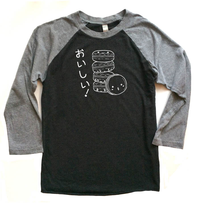 Delicious Macarons Raglan T-shirt 3/4 Sleeve - Grey/Black