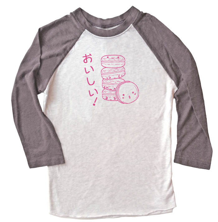 Delicious Macarons Raglan T-shirt 3/4 Sleeve - Grey/White