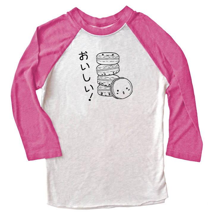 Delicious Macarons Raglan T-shirt 3/4 Sleeve - Pink/White