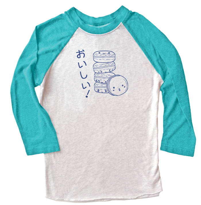 Delicious Macarons Raglan T-shirt 3/4 Sleeve - Teal/White