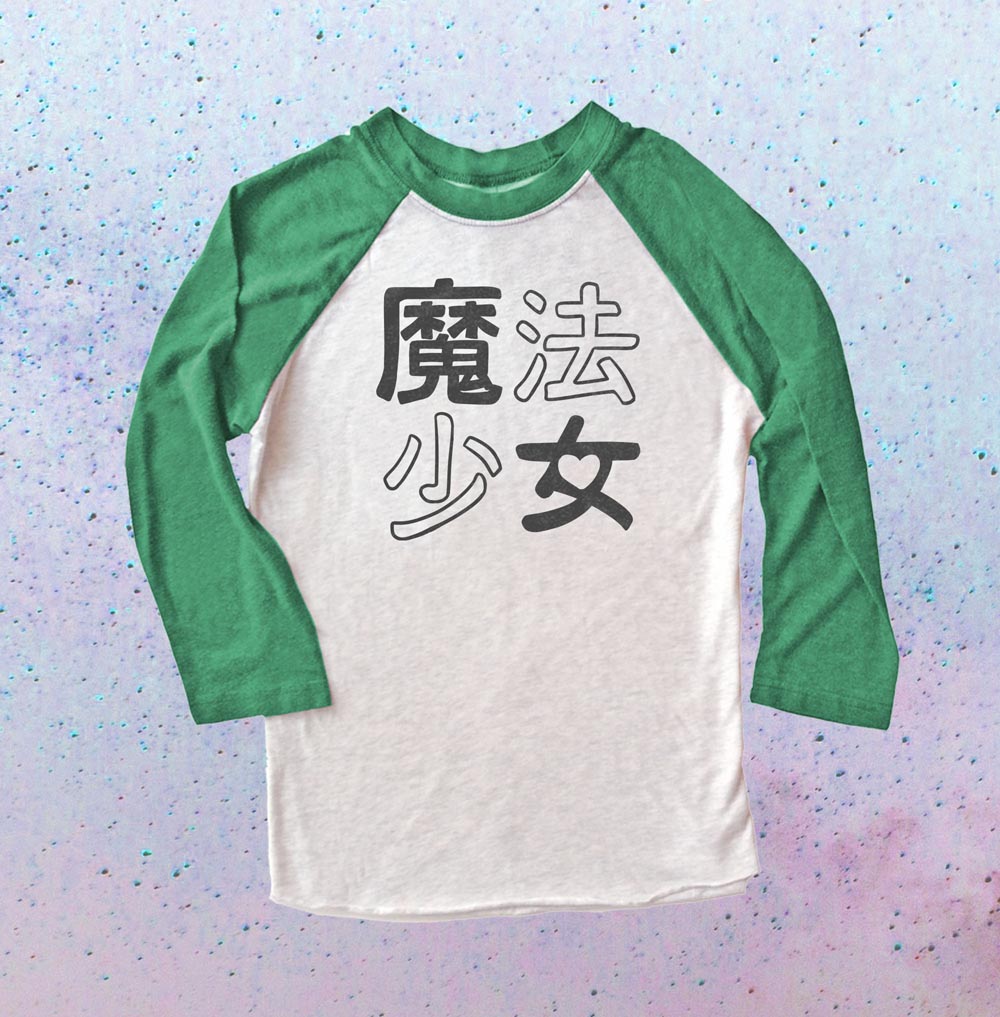 Mahou Shoujo Raglan T-shirt 3/4 Sleeve - Green/White