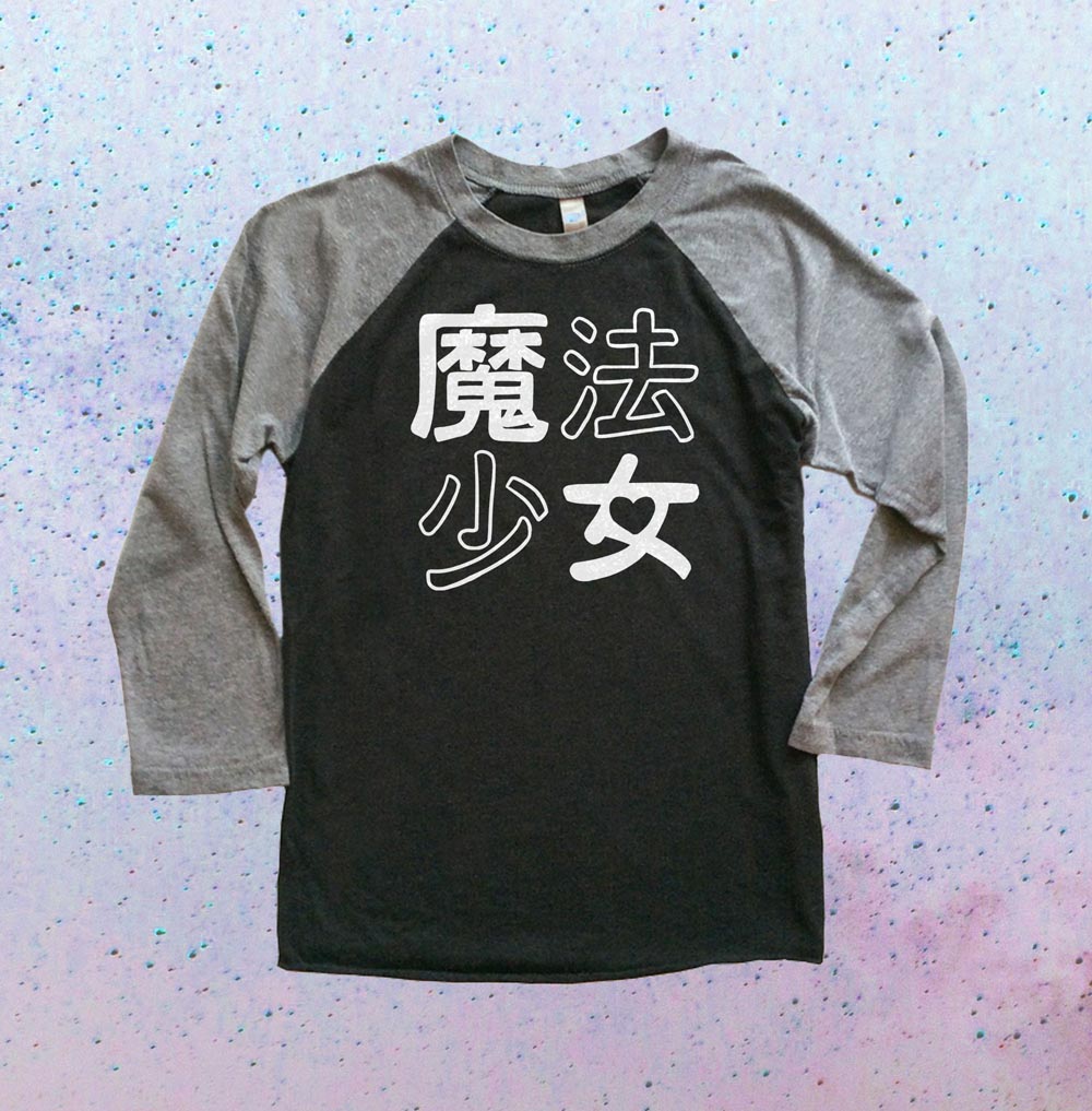 Mahou Shoujo Raglan T-shirt 3/4 Sleeve - Grey/Black