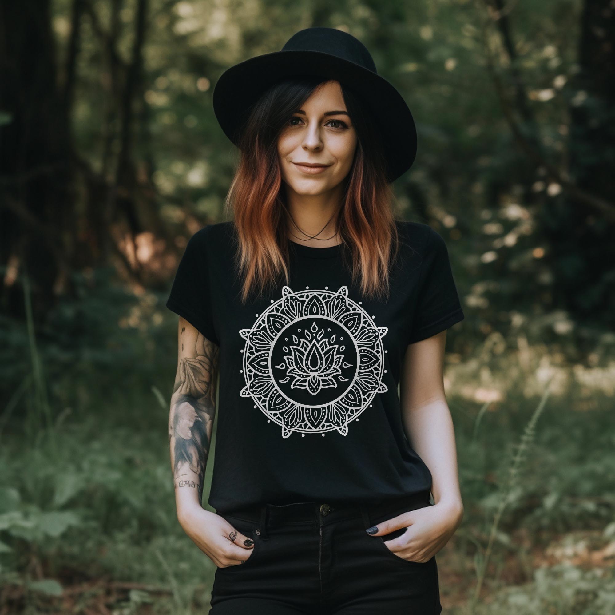 Lotus Mandala Unisex T-shirt - Black