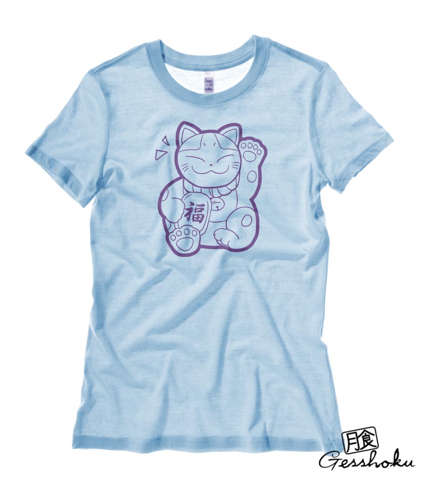 Maneki Neko Ladies T-shirt - Light Blue