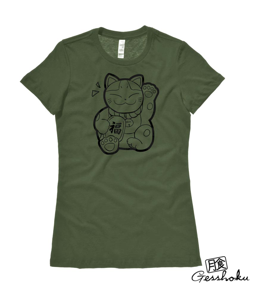 Maneki Neko Ladies T-shirt - Olive Green