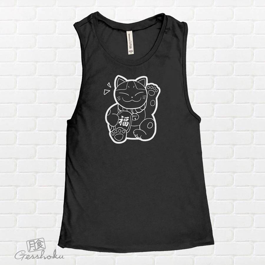 Maneki Neko Sleeveless Tank Top - Black