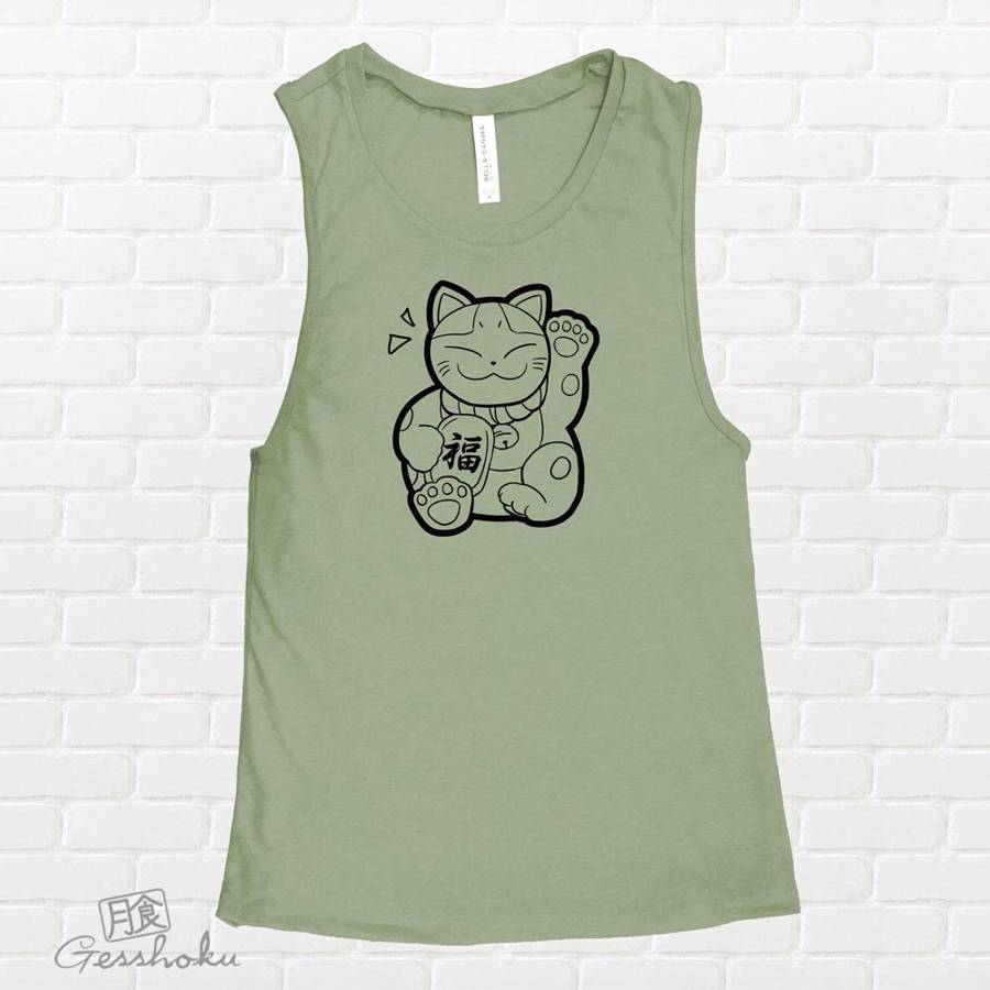 Maneki Neko Sleeveless Tank Top - Zen Green