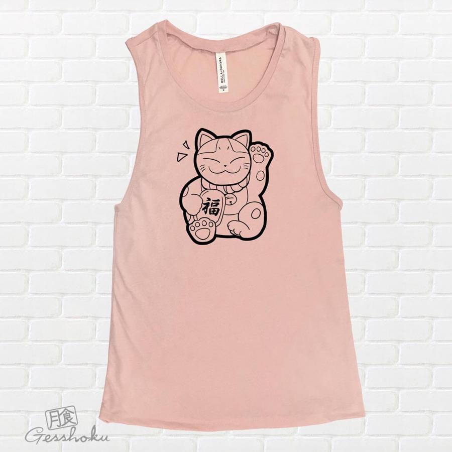 Maneki Neko Sleeveless Tank Top - Rose Gold