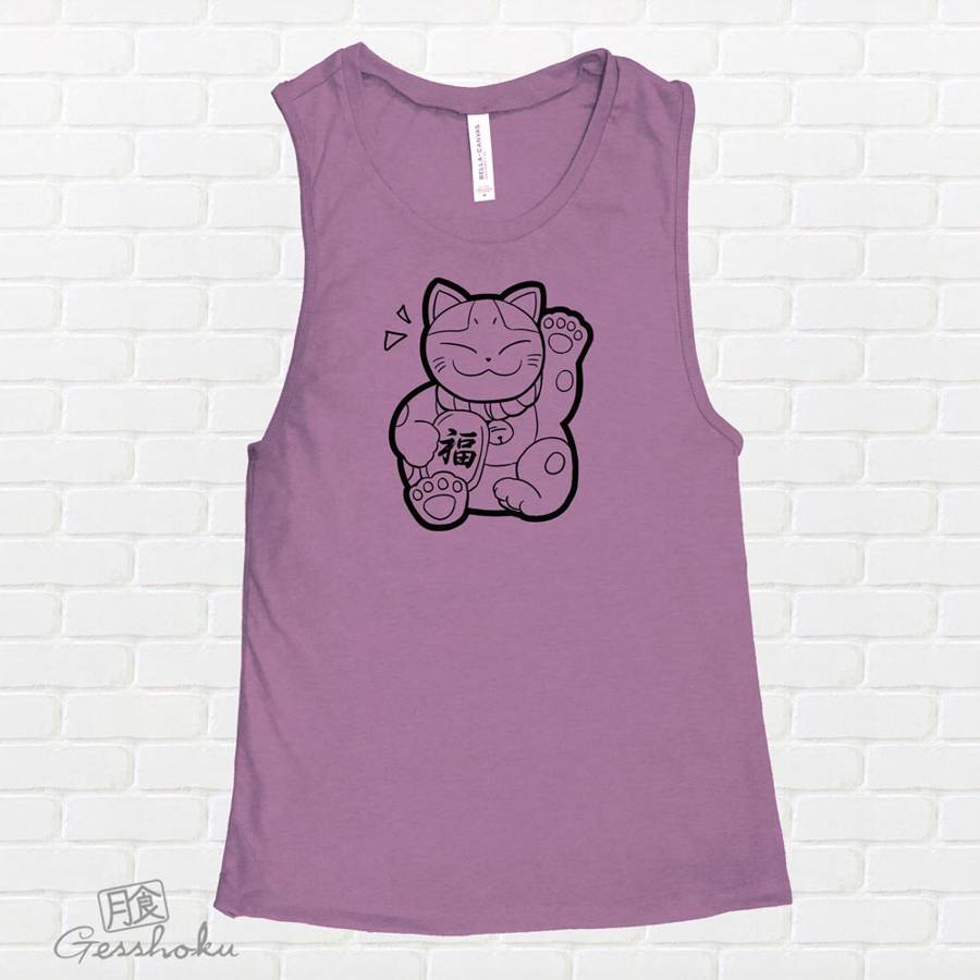 Maneki Neko Sleeveless Tank Top - Purple