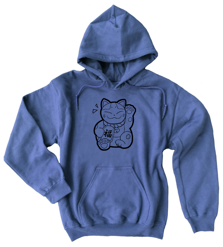 Maneki Neko Pullover Hoodie - Heather Blue