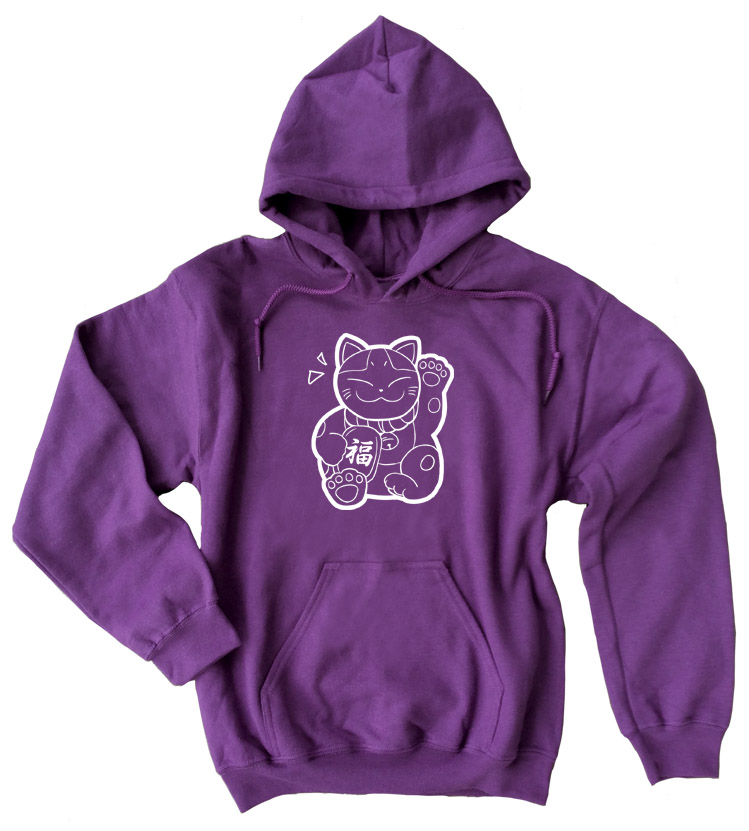 Maneki Neko Pullover Hoodie - Purple