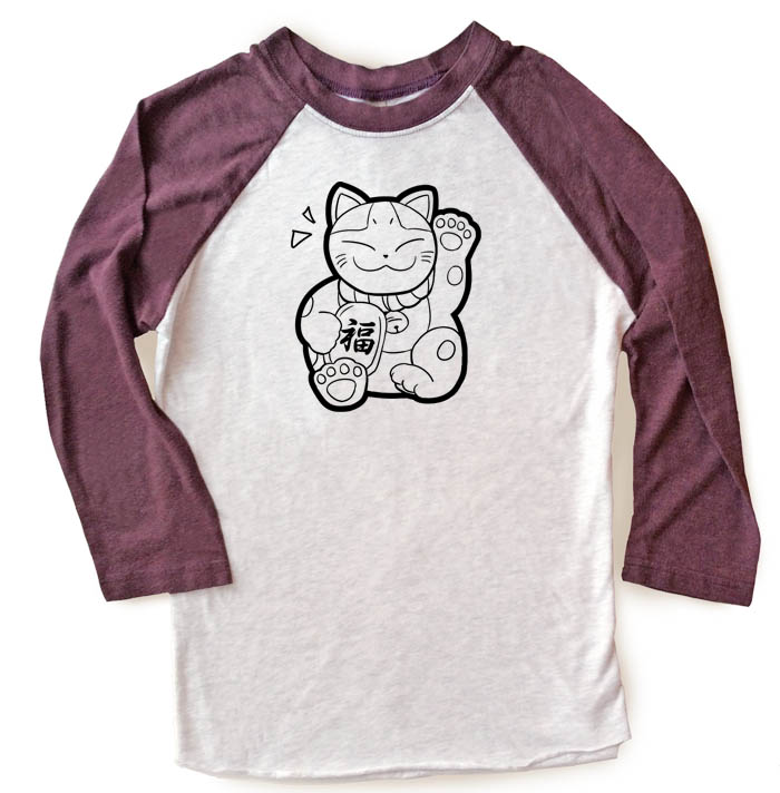 purple and white raglan shirt