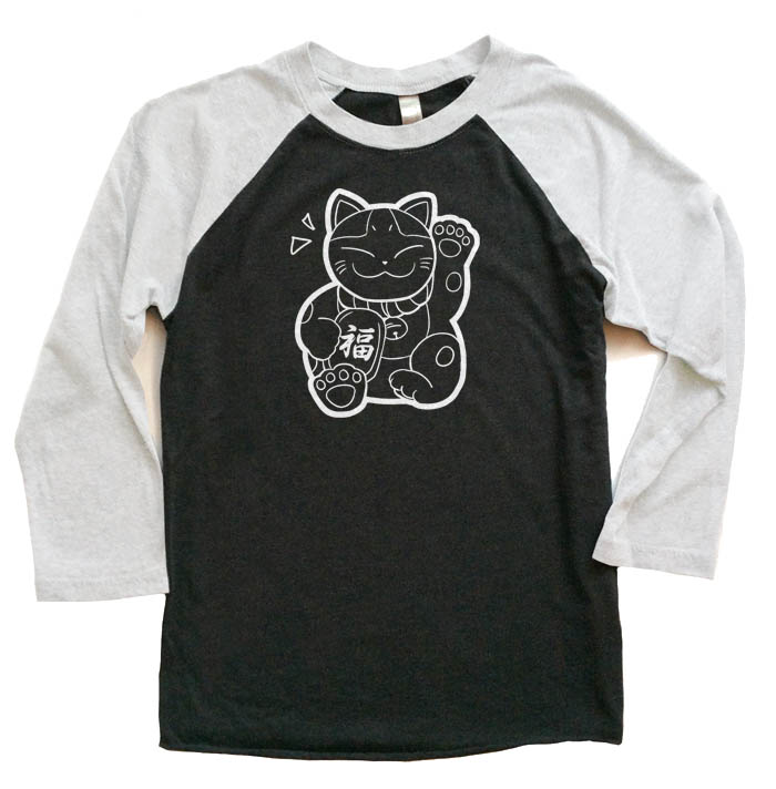 Maneki Neko Raglan T-shirt 3/4 Sleeve - White/Black