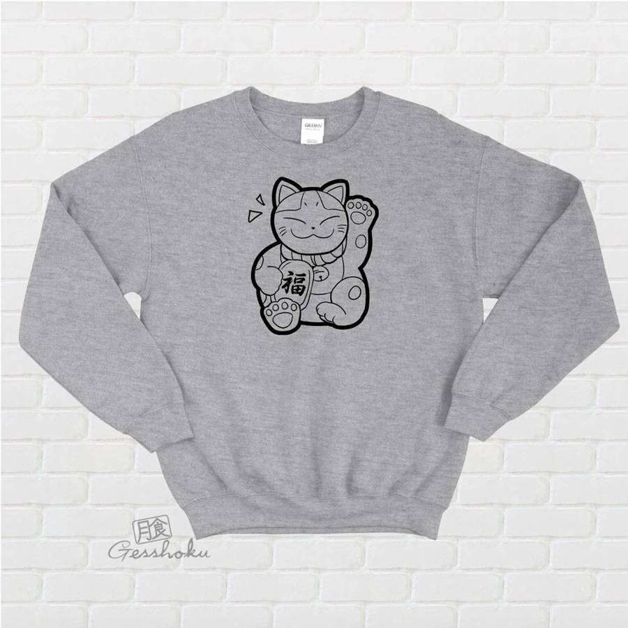 Maneki Neko Crewneck Sweatshirt - Light Grey