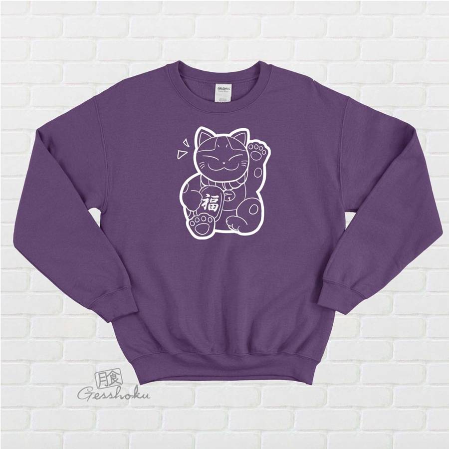 Maneki Neko Crewneck Sweatshirt - Purple