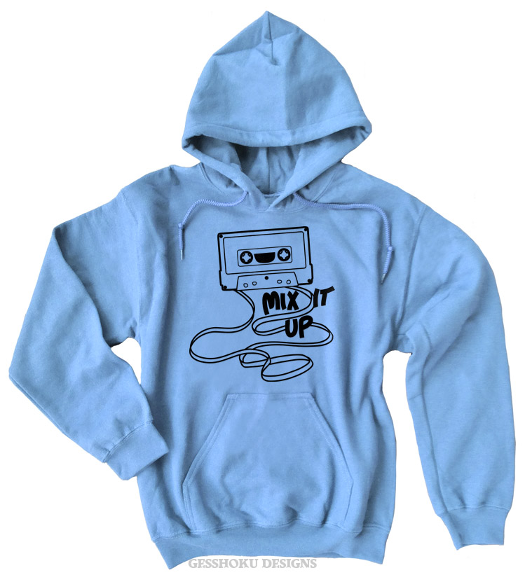 Mix It Up Cassette Tape Pullover Hoodie - Light Blue