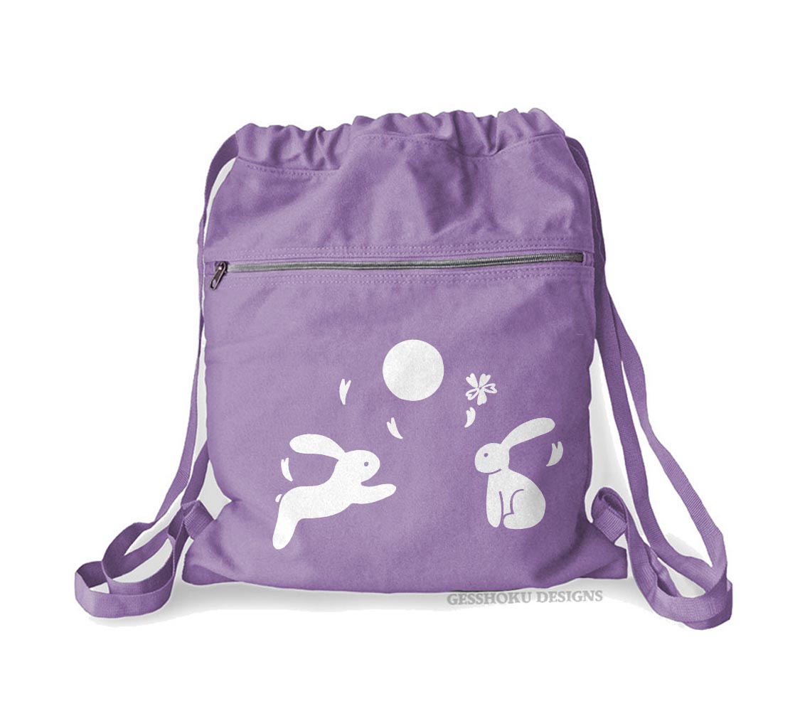 Asian Moon Bunnies Cinch Backpack - Purple