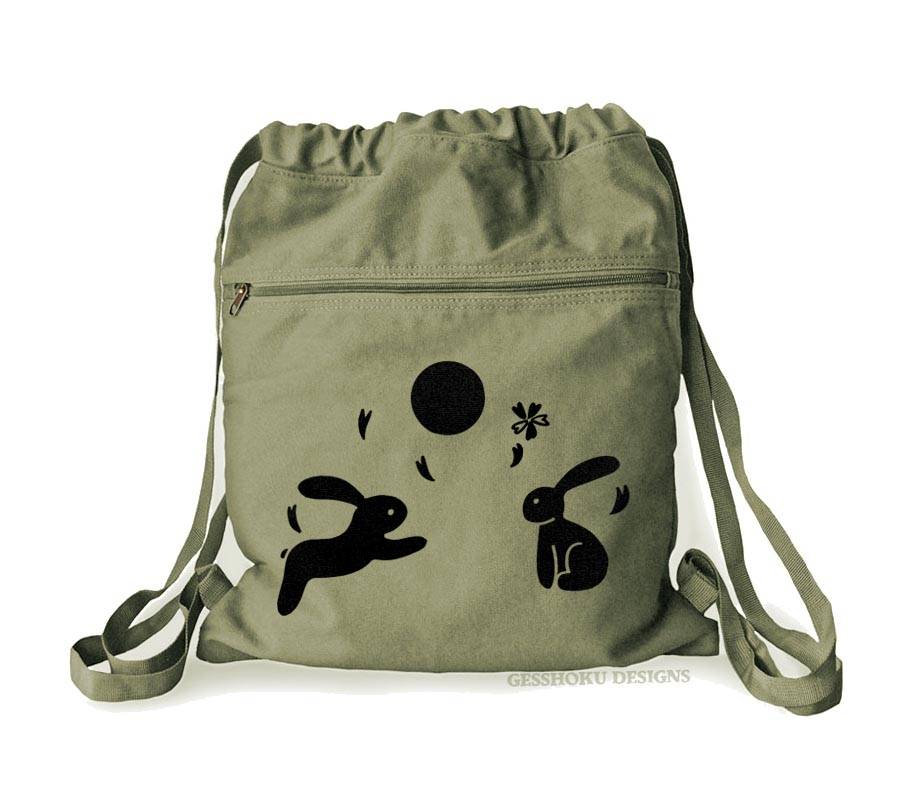 Asian Moon Bunnies Cinch Backpack - Khaki Green