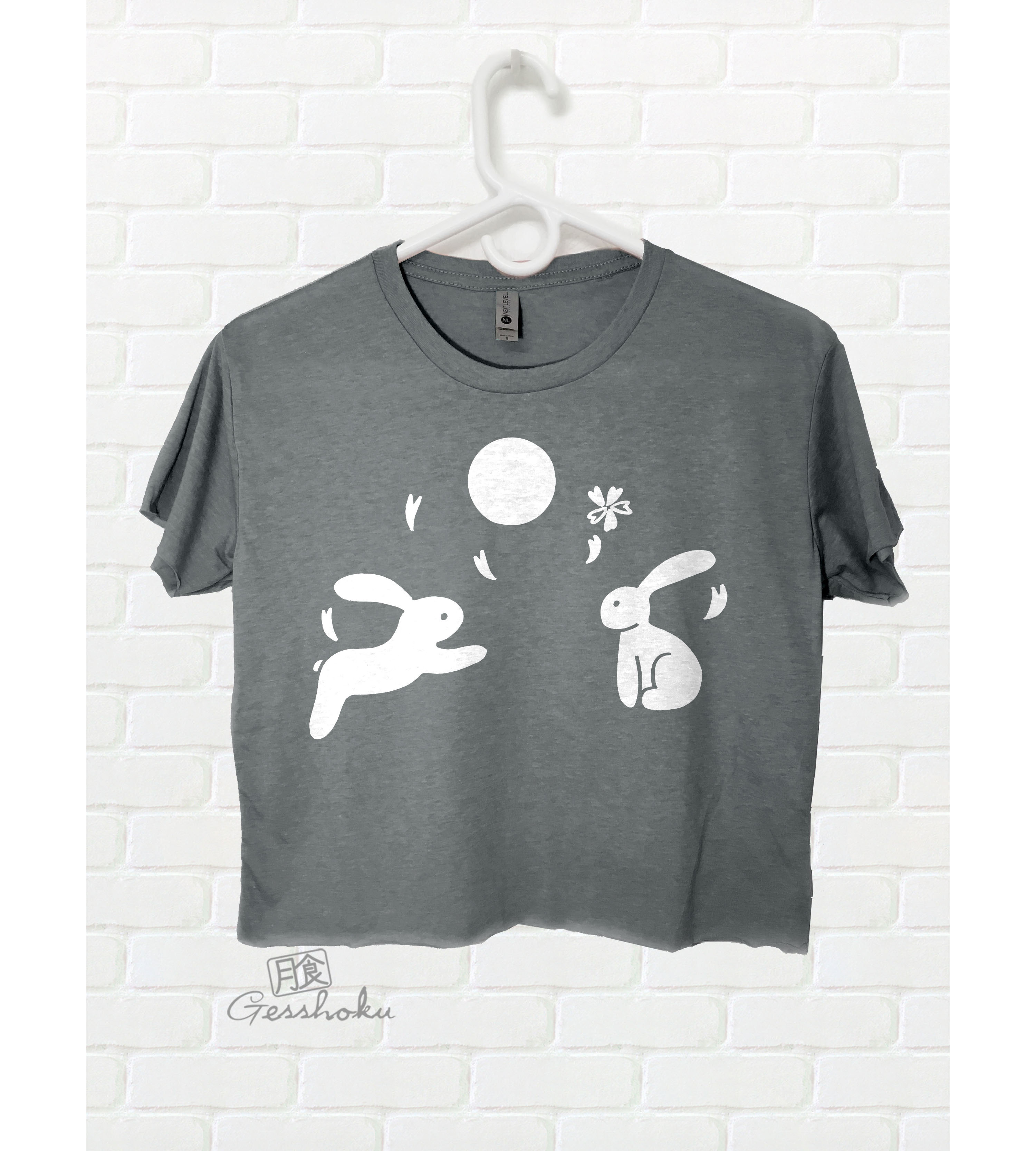 Moon Bunnies Crop Top T-shirt - Charcoal Grey