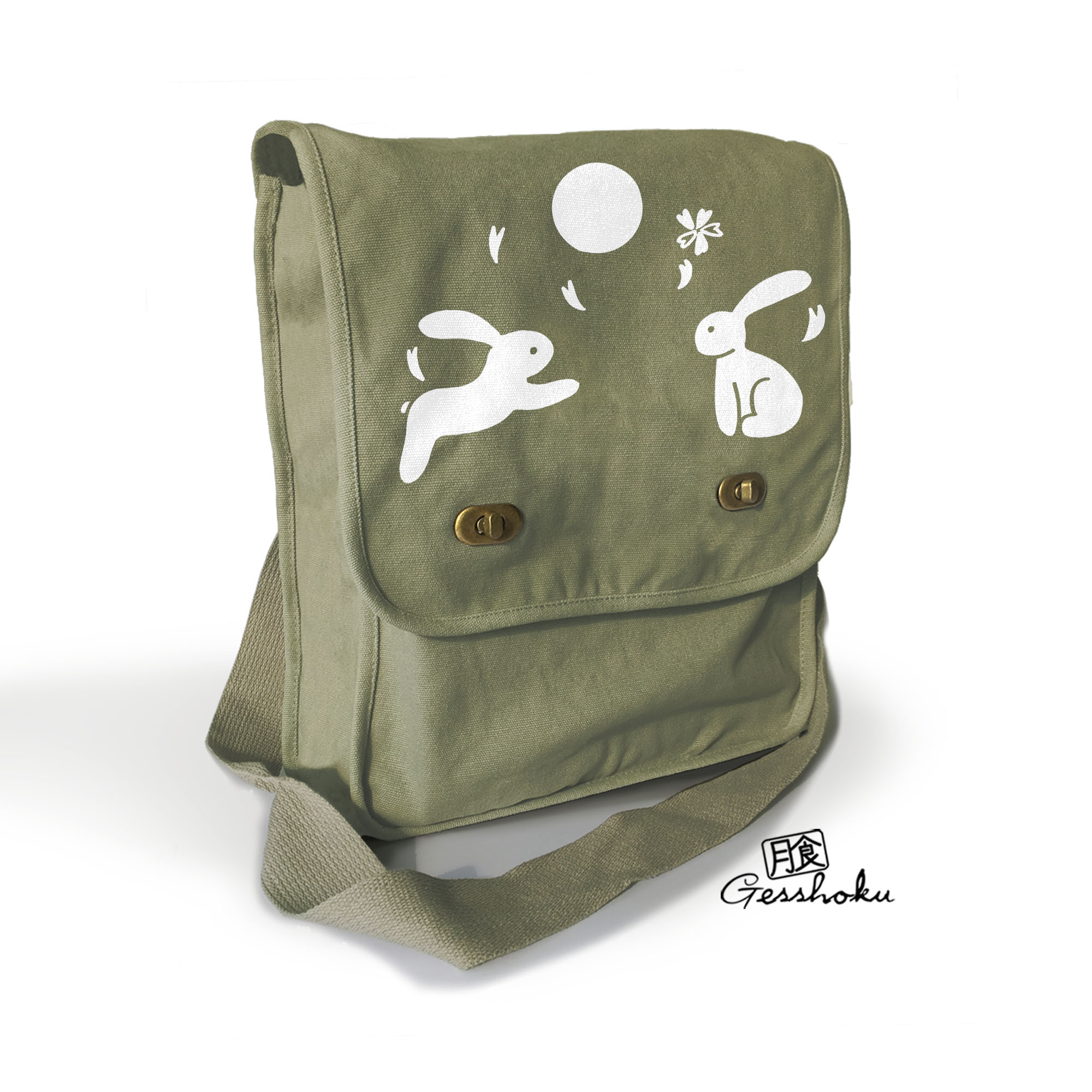Asian Moon Bunnies Field Bag - Khaki Green