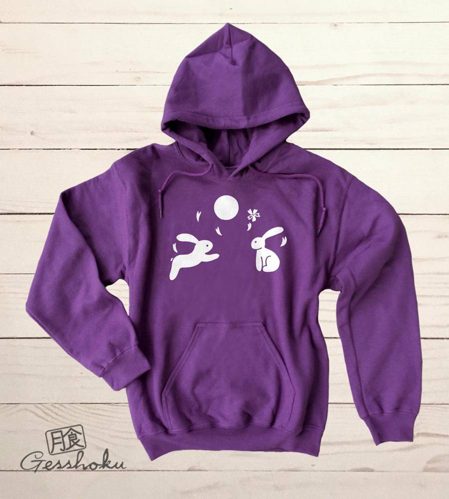 Japanese Moon Bunnies Pullover Hoodie - Purple