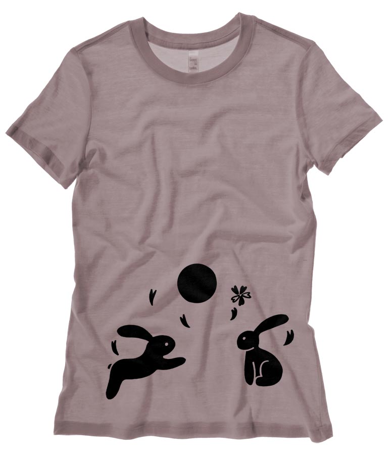 Japanese Moon Bunnies Ladies T-shirt - Pebble Brown