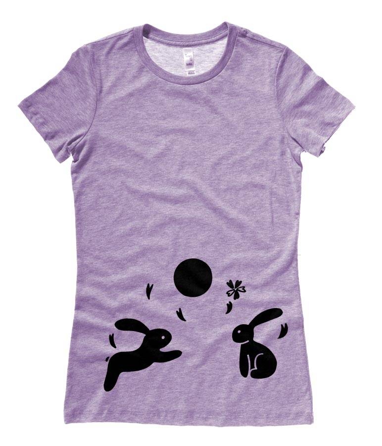 Japanese Moon Bunnies Ladies T-shirt - Heather Purple