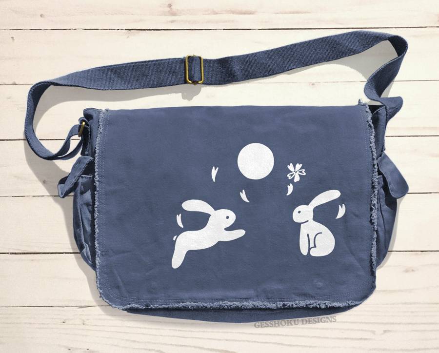 Asian Moon Bunnies Messenger Bag - Denim Blue