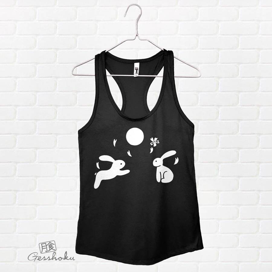 Asian Moon Bunnies Flowy Tank Top - Black