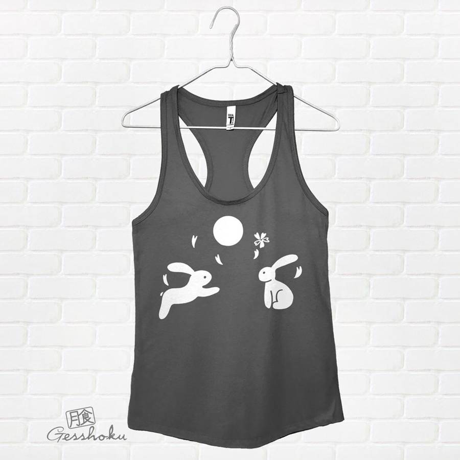 Asian Moon Bunnies Flowy Tank Top - Charcoal Grey