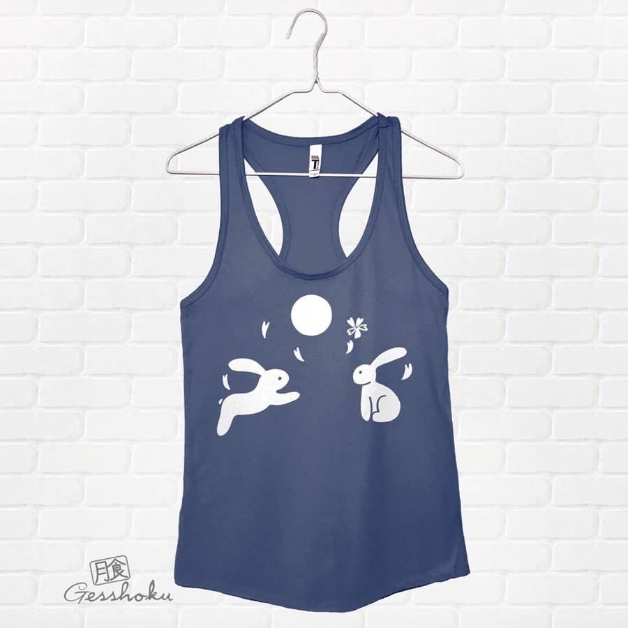 Asian Moon Bunnies Flowy Tank Top - Indigo Blue