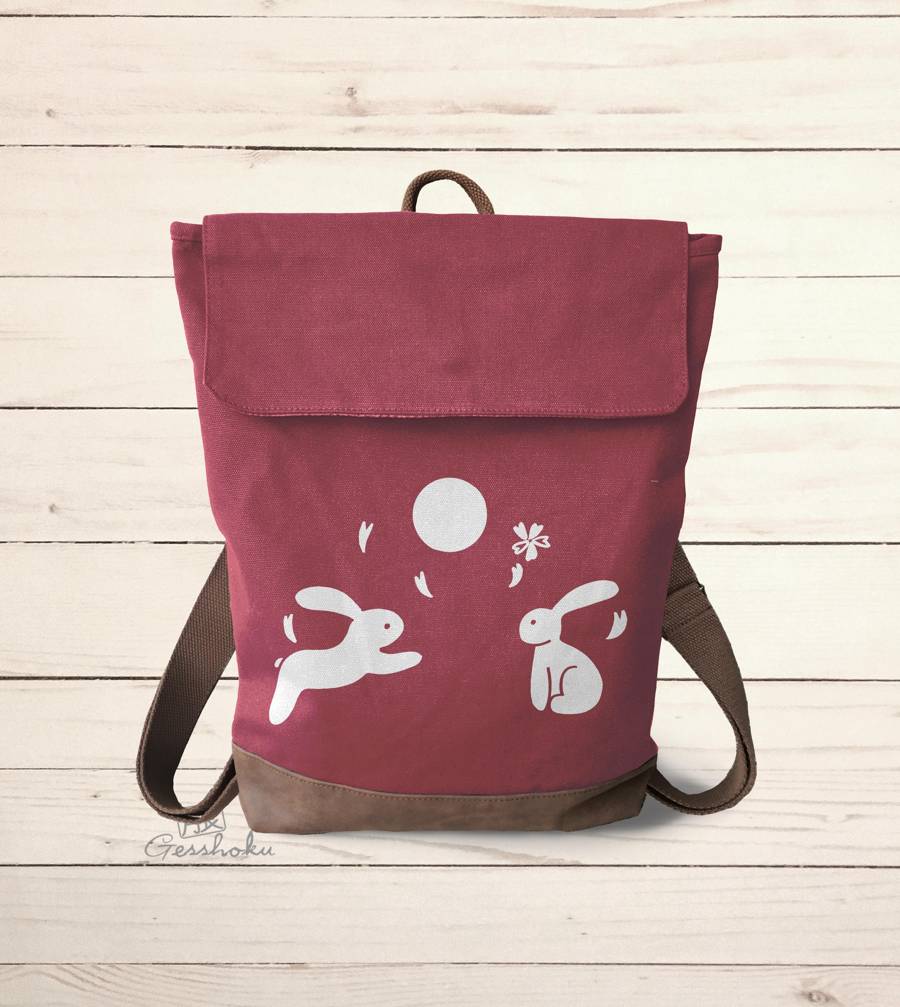 Moon Bunnies Canvas Zippered Rucksack - Red