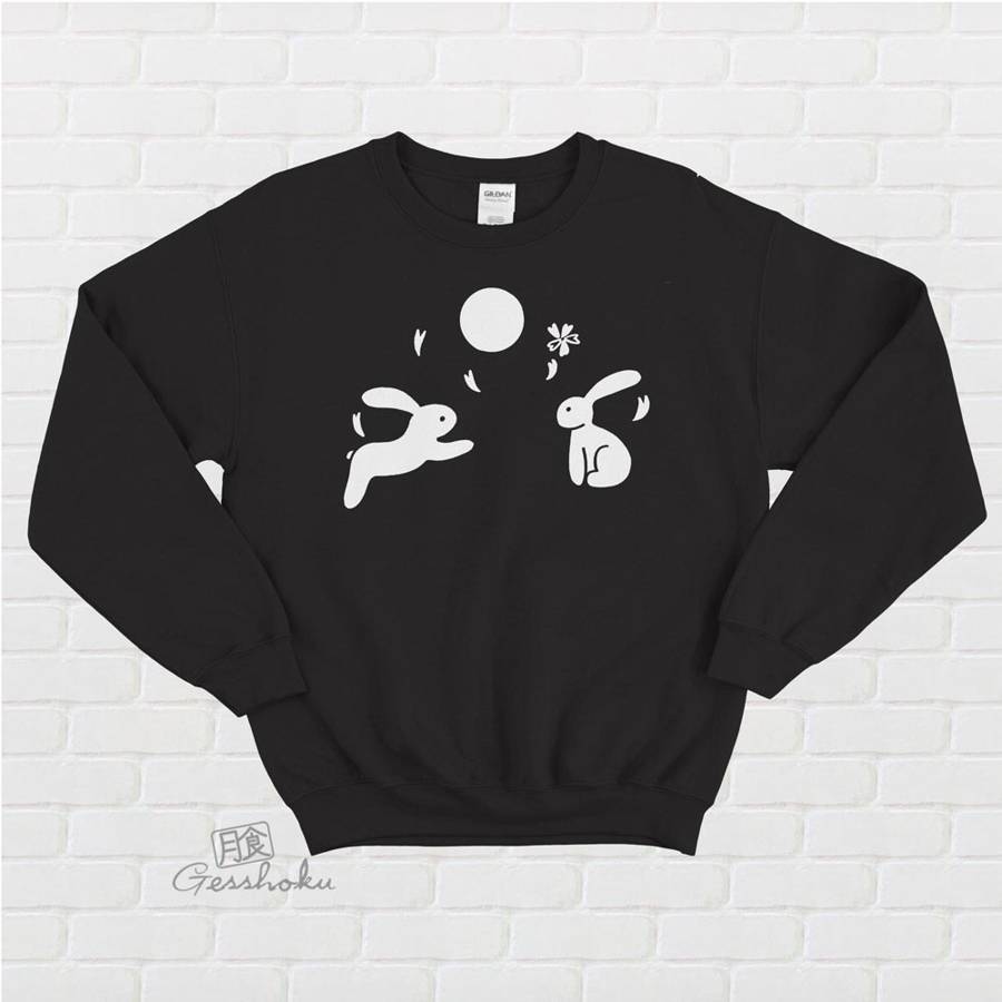 Japanese Moon Bunnies Crewneck Sweatshirt - Black