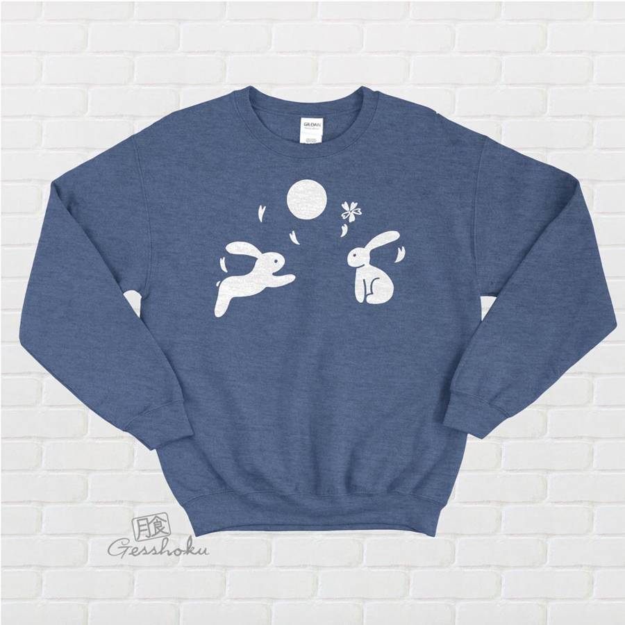 Japanese Moon Bunnies Crewneck Sweatshirt - Heather Blue