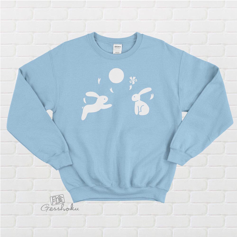 Japanese Moon Bunnies Crewneck Sweatshirt - Light Blue