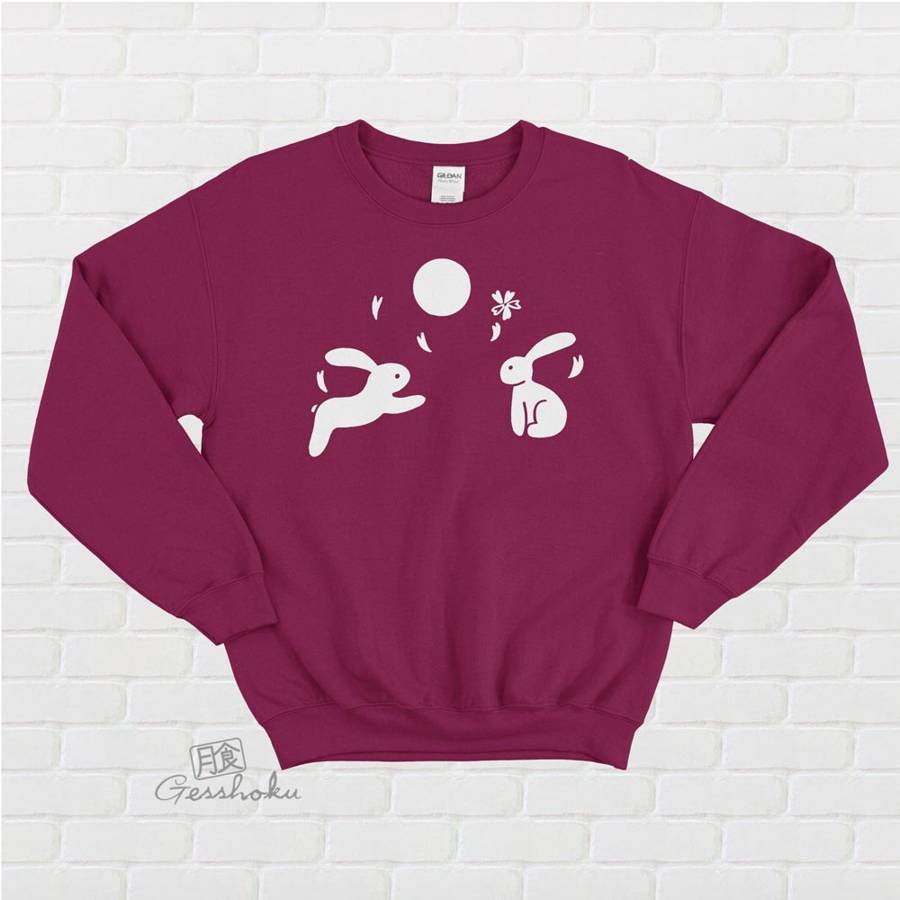 Japanese Moon Bunnies Crewneck Sweatshirt - Maroon