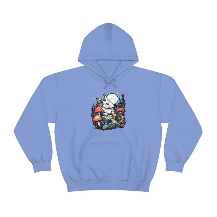 Mushroomcore Rabbit Pullover Hoodie - Carolina Blue