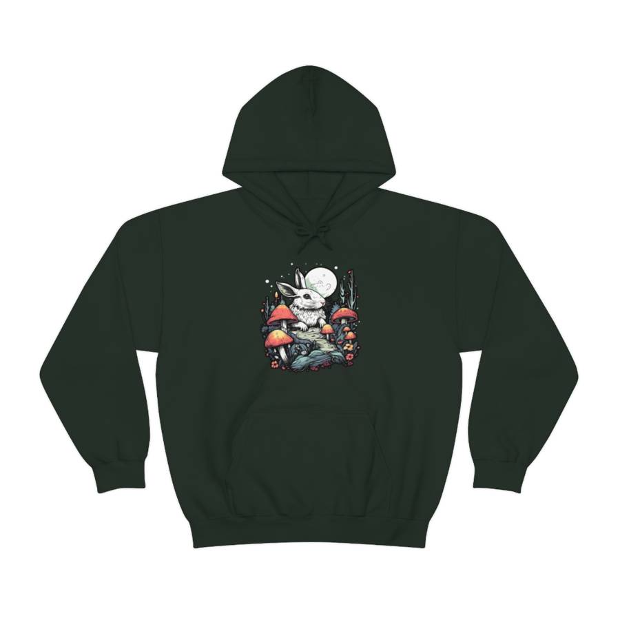 Mushroomcore Rabbit Pullover Hoodie - Forest Green