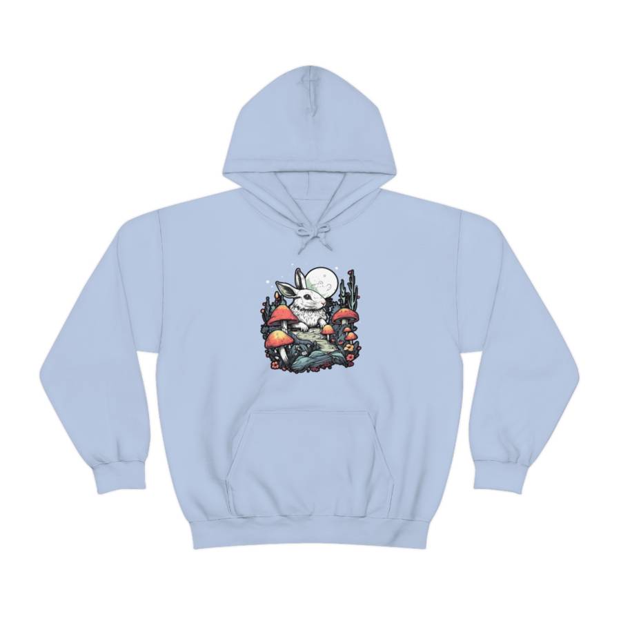 Mushroomcore Rabbit Pullover Hoodie - Light Blue