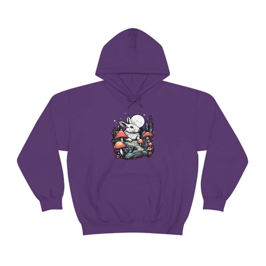 Mushroomcore Rabbit Pullover Hoodie - Purple